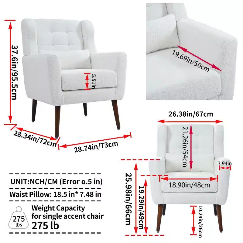 Chenille Accent Chair, Modern Lounge Armchair with Throw Pillow, Ergonomic Back, Tapered Wood Legs, Reading Chair for Living Room, Bedroom
