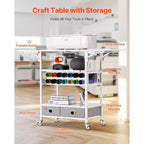 Rolling Craft Cart & Storage Table, Cricut Compatible, Foldable Sides, 14 Vinyl Roll Holders & 2 Drawers