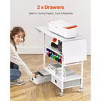 Rolling Craft Cart & Storage Table, Cricut Compatible, Foldable Sides, 14 Vinyl Roll Holders & 2 Drawers