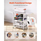 Rolling Craft Cart & Storage Table, Cricut Compatible, Foldable Sides, 14 Vinyl Roll Holders & 2 Drawers