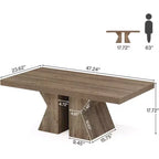 Wood Coffee Table, 47-Inch Rectangular Center Table with Thick Wooden Base, Farmhouse Wood-Look Cocktail Table for Living Room (Brown)