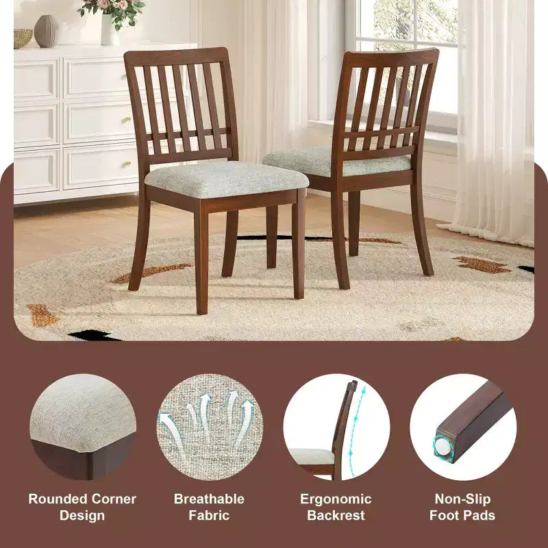 Yates Dining Chairs with Curved Wood Backrest and Gray Fabric Seat