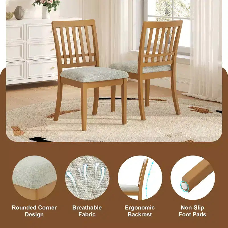 Yates Dining Chairs with Curved Wood Backrest and Gray Fabric Seat