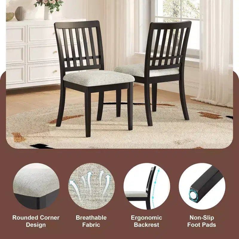 Yates Dining Chairs with Curved Wood Backrest and Gray Fabric Seat