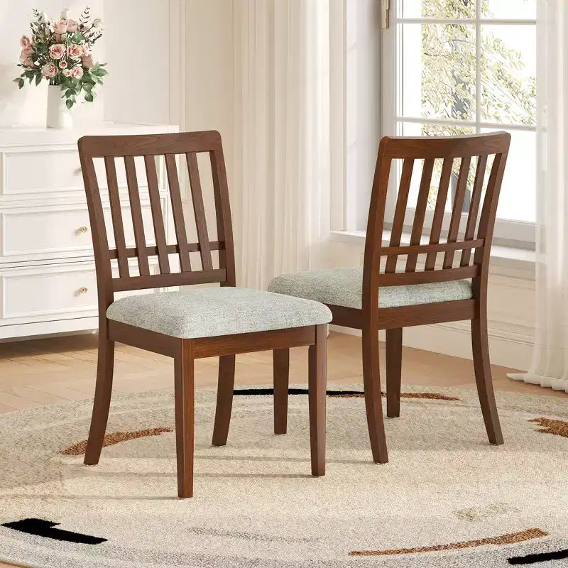 Yates Dining Chairs with Curved Wood Backrest and Gray Fabric Seat