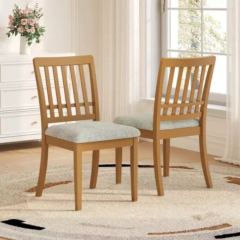 Yates Dining Chairs with Curved Wood Backrest and Gray Fabric Seat