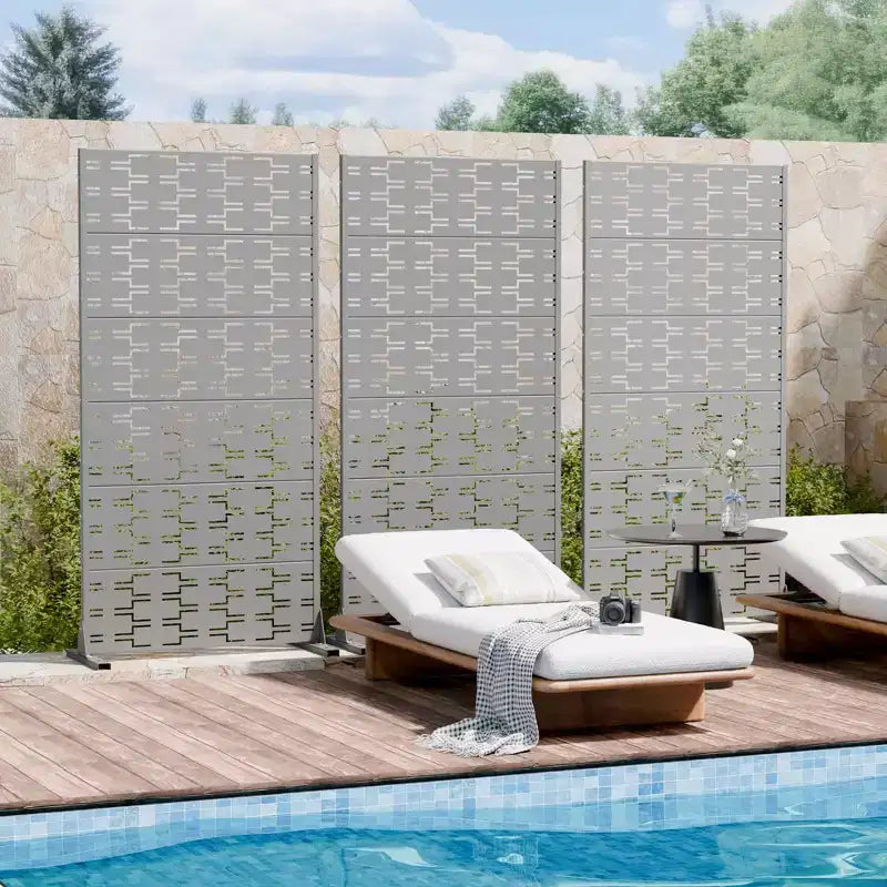 Brick 01 Gray Galvanized Steel Room Divider, 72x35x16, 6-Piece Durable Indoor Outdoor Screen