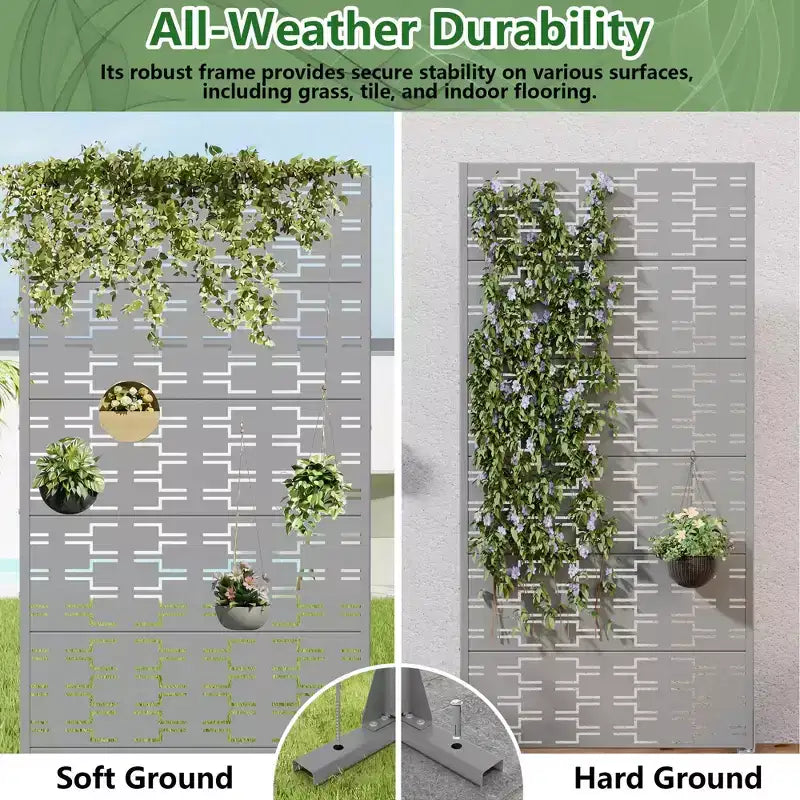 Brick 01 Gray Galvanized Steel Room Divider, 72x35x16, 6-Piece Durable Indoor Outdoor Screen