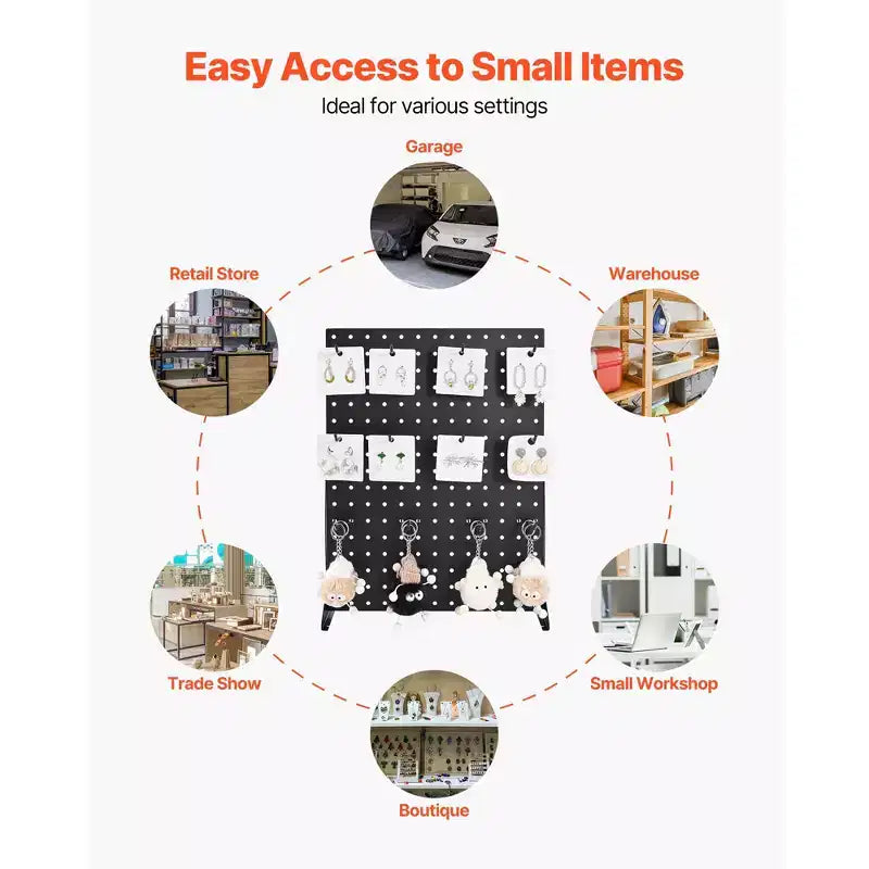 Pegboard Display Stand, 17 x 13 Inch Tabletop Pegboard Display Stand with 30 Hooks, Thickened Cold-Rolled Steel Peg Board Panel, Black