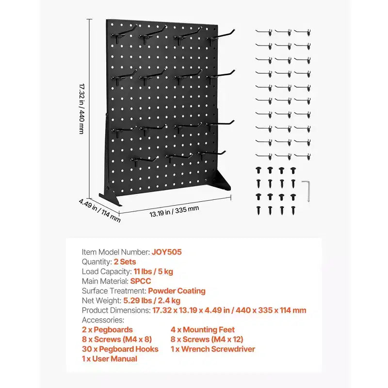 Pegboard Display Stand, 17 x 13 Inch Tabletop Pegboard Display Stand with 30 Hooks, Thickened Cold-Rolled Steel Peg Board Panel, Black