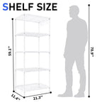 59'' White 5 Tier Storage Rack Adjustable Tier Spacing Height