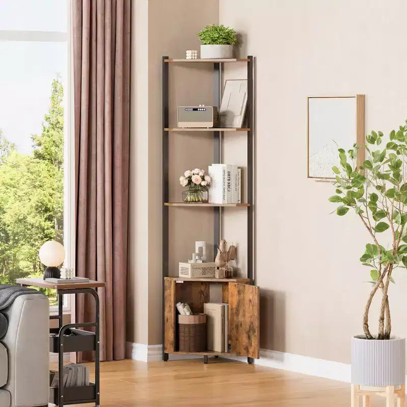 5-Tier Tall Corner Shelf - 58 Corner Display Cabinet with Solid Wood Shelves - Heavy Duty Standing Shelf Organizer for Living Room, Bedroom,Kitchen