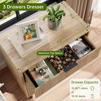 Dresser, Chest of Drawers - 29.9 Fluted Wood Grain 3-Drawer Organizer with Metal Legs & Anti-Tip Device
