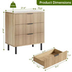 Dresser, Chest of Drawers - 29.9 Fluted Wood Grain 3-Drawer Organizer with Metal Legs & Anti-Tip Device
