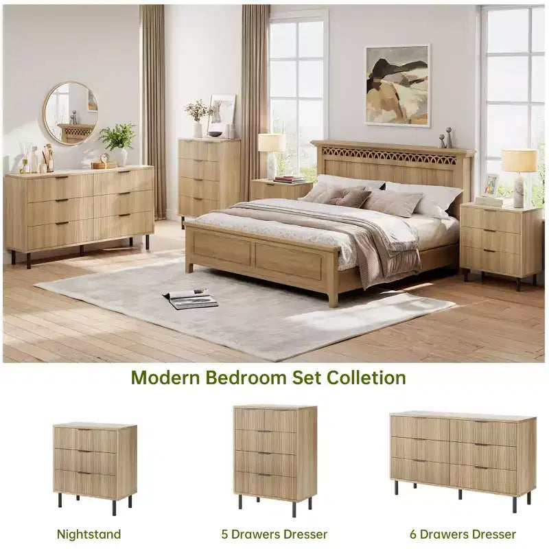 Dresser, Chest of Drawers - 29.9 Fluted Wood Grain 3-Drawer Organizer with Metal Legs & Anti-Tip Device