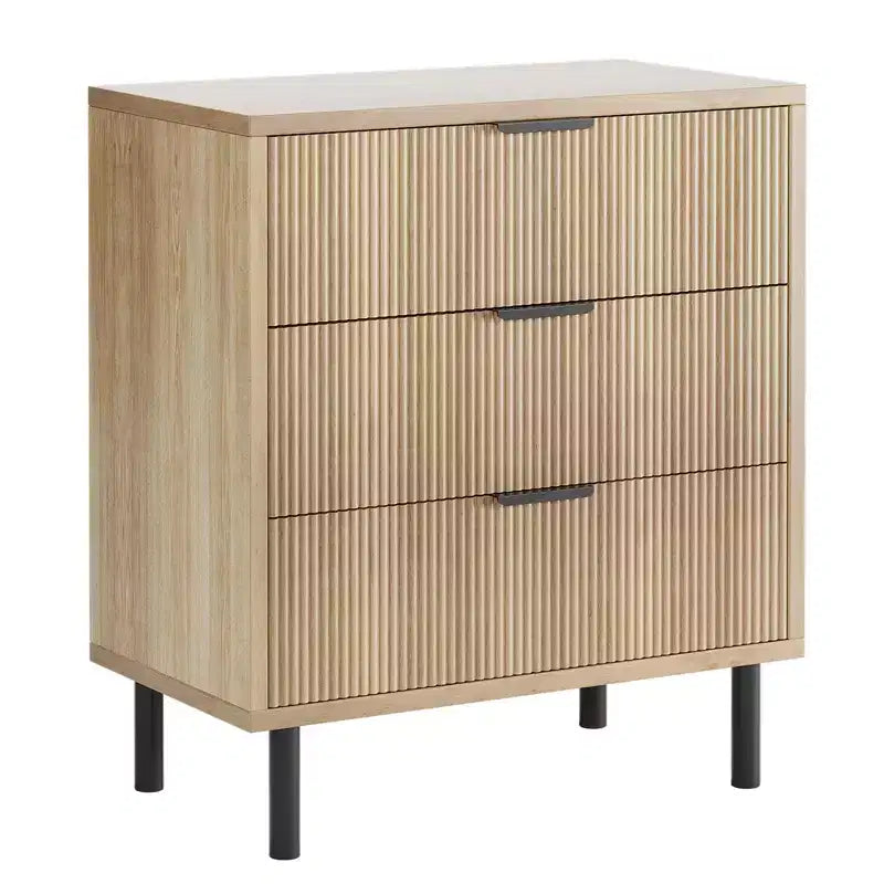 Dresser, Chest of Drawers - 29.9 Fluted Wood Grain 3-Drawer Organizer with Metal Legs & Anti-Tip Device