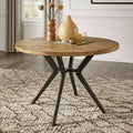 Hendrick Wood Finish and Iron Gray Metal Base 4-Person Round Dining Table - Light Pine/Grey