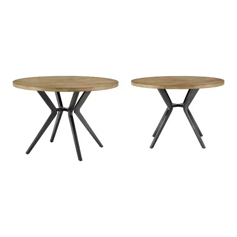 Hendrick Wood Finish and Iron Gray Metal Base 4-Person Round Dining Table - Light Pine/Grey