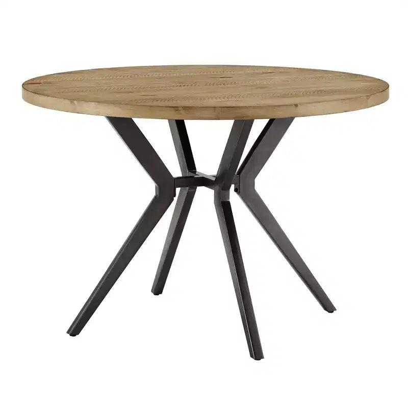 Hendrick Wood Finish and Iron Gray Metal Base 4-Person Round Dining Table - Light Pine/Grey