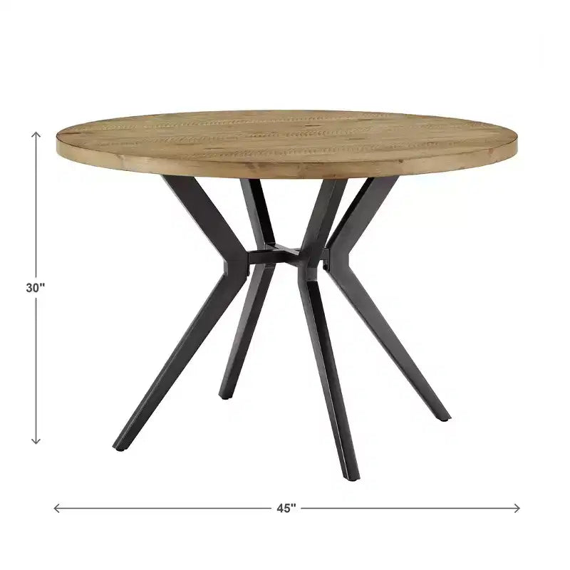 Hendrick Wood Finish and Iron Gray Metal Base 4-Person Round Dining Table - Light Pine/Grey