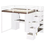 Full Loft Bed with Storage Staircase, Built-In Dressing Table with Mirror and Drawer, Wardrobe