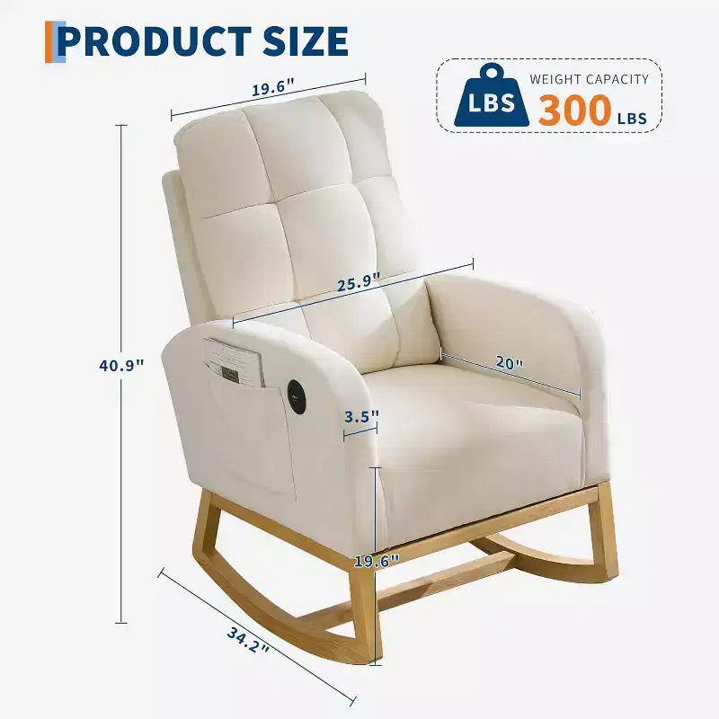 Modern Nursery Upholstered Rocking Chair,Boucle Glider Chair Nursery Chair with High Back,Rocking Accent Armchair, for Living Room, Beige