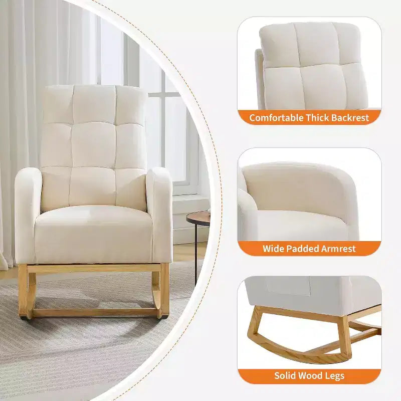 Modern Nursery Upholstered Rocking Chair,Boucle Glider Chair Nursery Chair with High Back,Rocking Accent Armchair, for Living Room, Beige