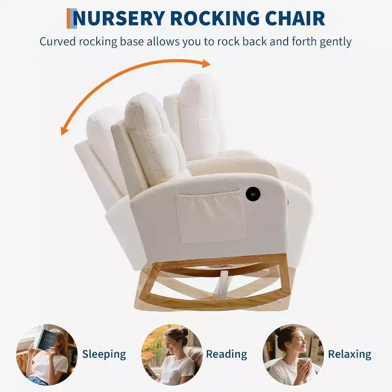 Modern Nursery Upholstered Rocking Chair,Boucle Glider Chair Nursery Chair with High Back,Rocking Accent Armchair, for Living Room, Beige
