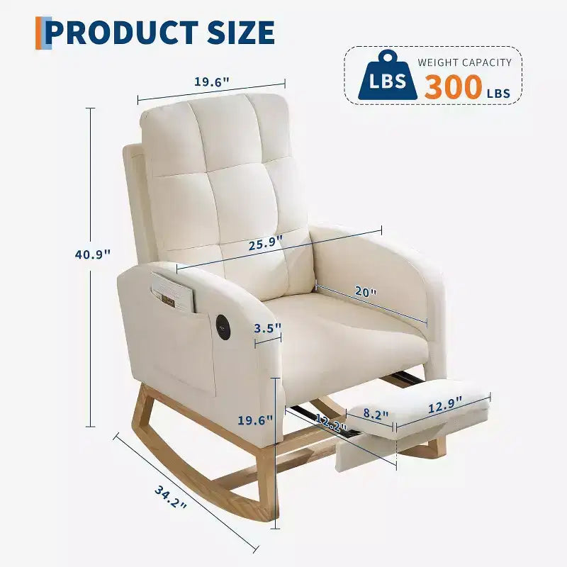 Modern Nursery Upholstered Rocking Chair,Boucle Glider Chair Nursery Chair with High Back,Rocking Accent Armchair, for Living Room, Beige