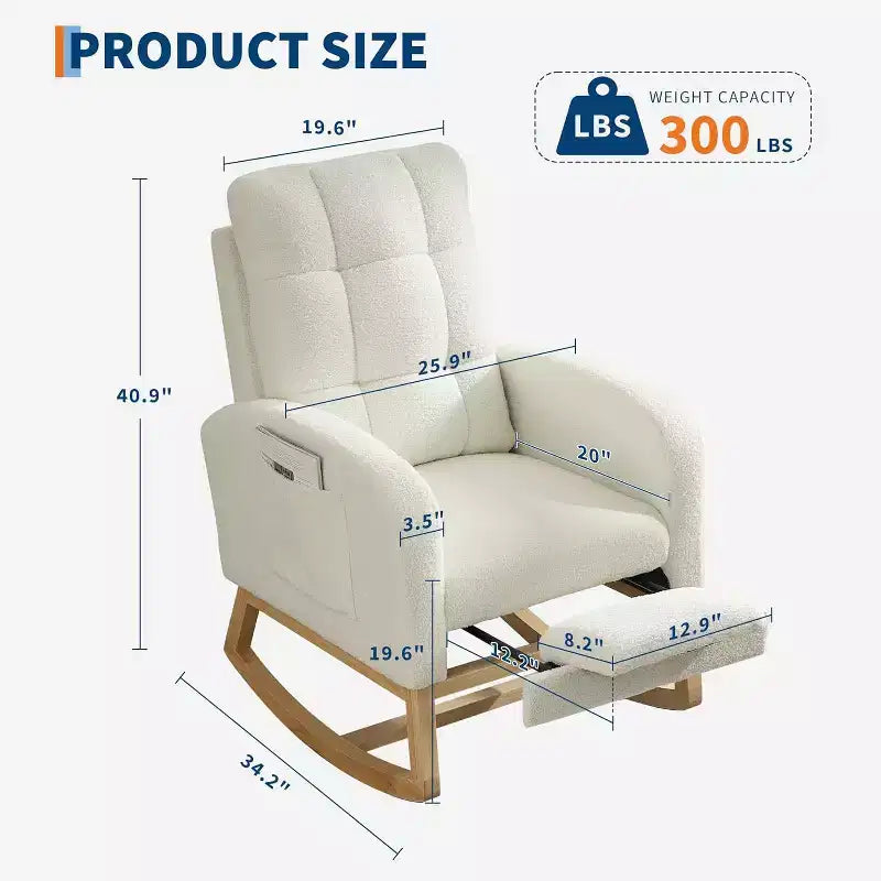 Modern Nursery Upholstered Rocking Chair,Boucle Glider Chair Nursery Chair with High Back,Rocking Accent Armchair, for Living Room, Beige