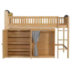Full/Twin Loft Bed with LED Headboard, Wardrobe & Double-Door Storage Cabinet