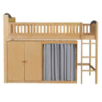 Full/Twin Loft Bed with LED Headboard, Wardrobe & Double-Door Storage Cabinet