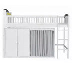 Full/Twin Loft Bed with LED Headboard, Wardrobe & Double-Door Storage Cabinet