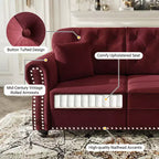 Eloise 63" Velvet Chesterfield Loveseat with Nailhead Trim & Rolled Arms