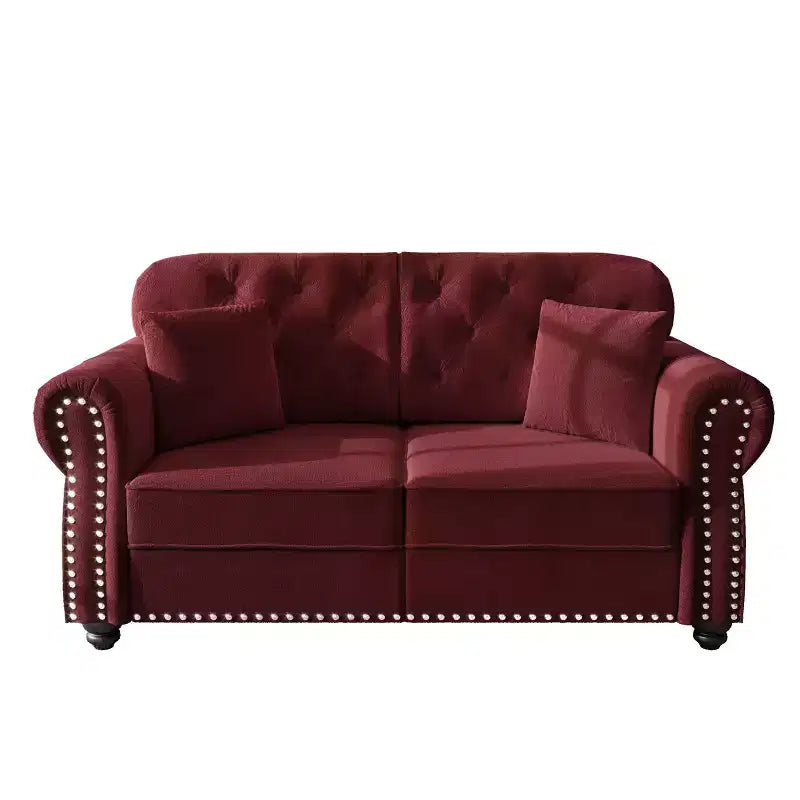 Eloise 63" Velvet Chesterfield Loveseat with Nailhead Trim & Rolled Arms