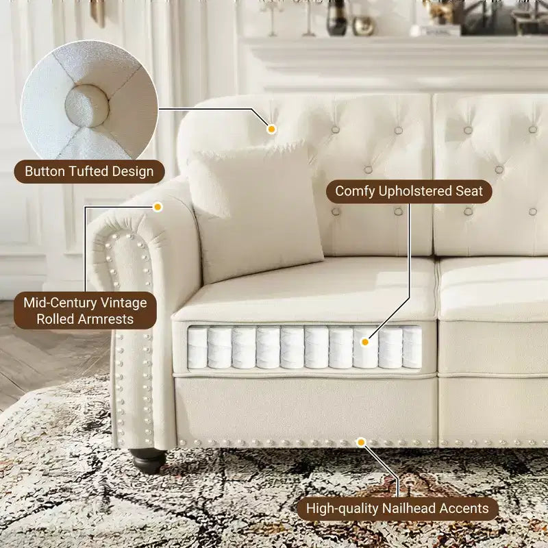 Eloise 63" Velvet Chesterfield Loveseat with Nailhead Trim & Rolled Arms