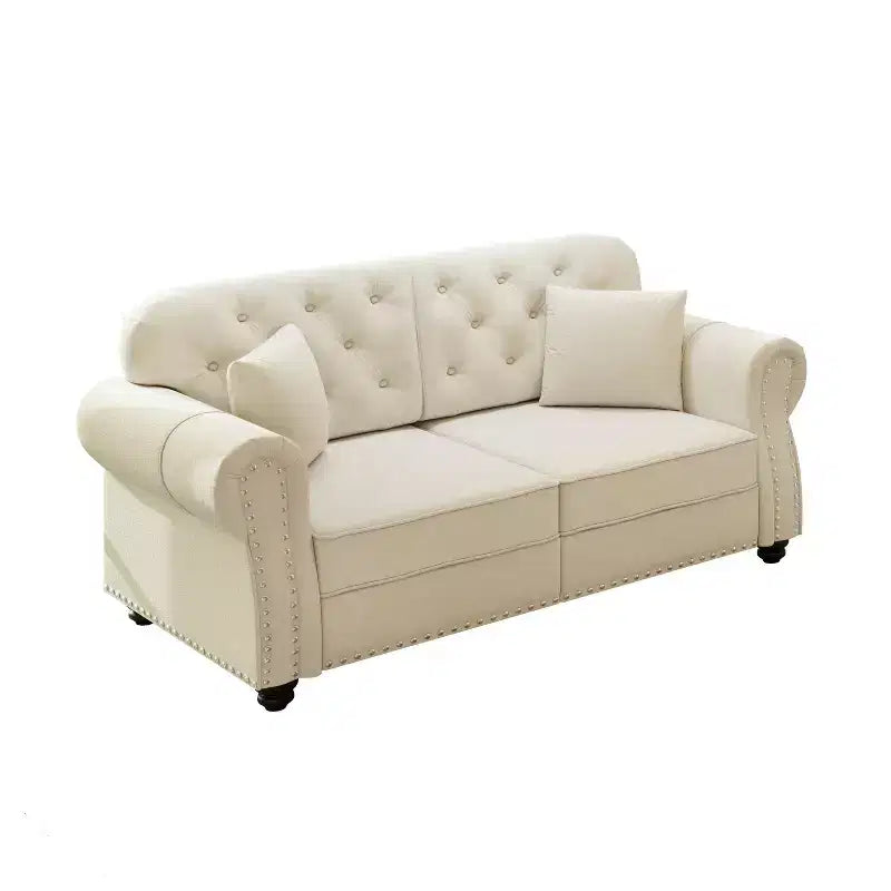 Eloise 63" Velvet Chesterfield Loveseat with Nailhead Trim & Rolled Arms