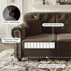 Eloise 63" Velvet Chesterfield Loveseat with Nailhead Trim & Rolled Arms