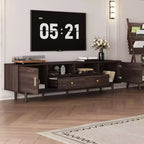 Arjun Modern 76 Wood TV Stand with Drawers and Rattan Storage Cabinet