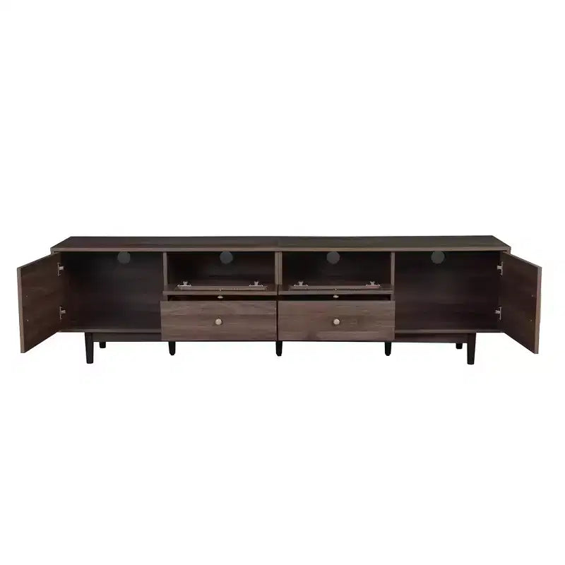 Arjun Modern 76 Wood TV Stand with Drawers and Rattan Storage Cabinet