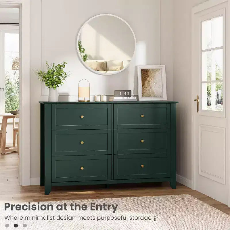 Large Modern Black 6-Drawer Wood Dresser, Deep Drawers & Metal Knobs for Bedroom, Entryway, Hallway