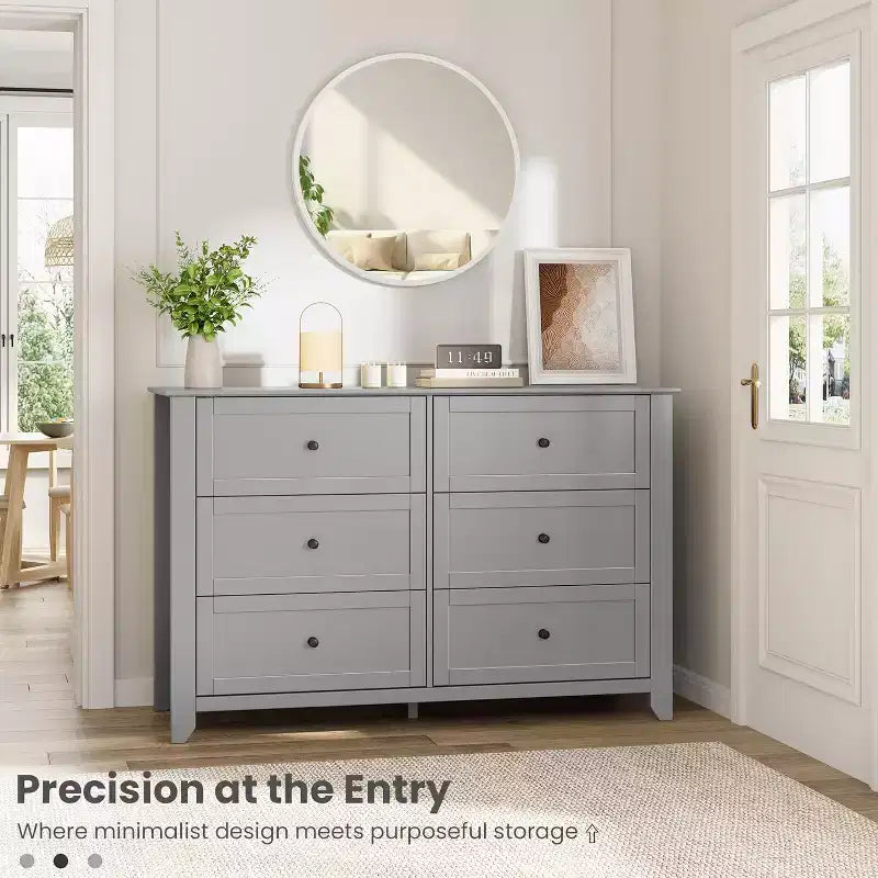 Large Modern Black 6-Drawer Wood Dresser, Deep Drawers & Metal Knobs for Bedroom, Entryway, Hallway