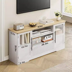 Farmhouse TV Stand - 72'' TV Fit, Wave Pattern, 2 Glass-Door Cabinets, 2 Open Storage, Entertainment Center for Living Room