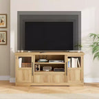 Farmhouse TV Stand - 72'' TV Fit, Wave Pattern, 2 Glass-Door Cabinets, 2 Open Storage, Entertainment Center for Living Room