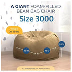 3ft Bean Bag Chair, Oversized Indoor Comfy Lounger, Camel Suede