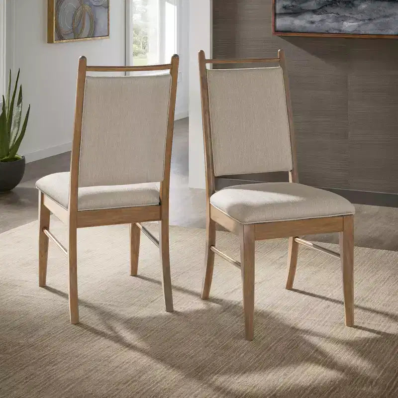 Wood Finish Beige Fabric Dining Chair