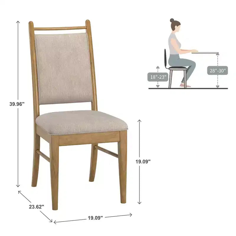 Wood Finish Beige Fabric Dining Chair