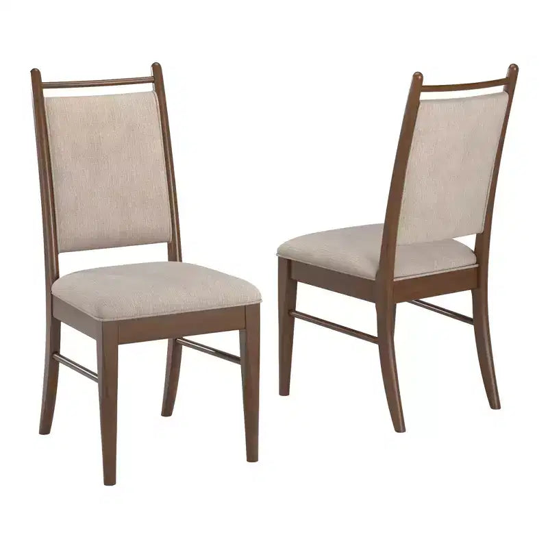 Wood Finish Beige Fabric Dining Chair