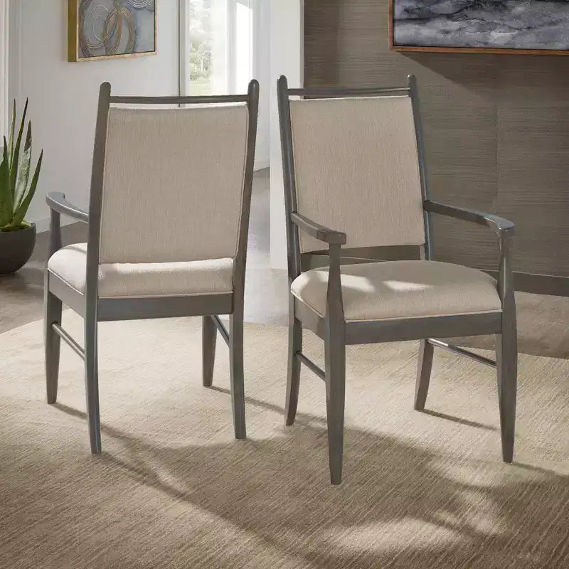 Wood Finish Beige Fabric Arm Chair