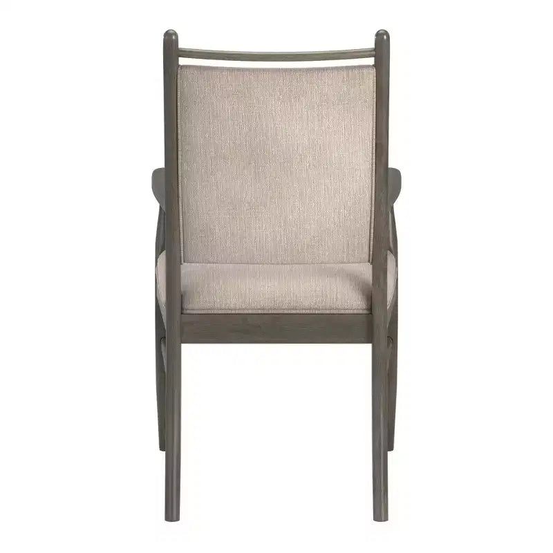 Wood Finish Beige Fabric Arm Chair